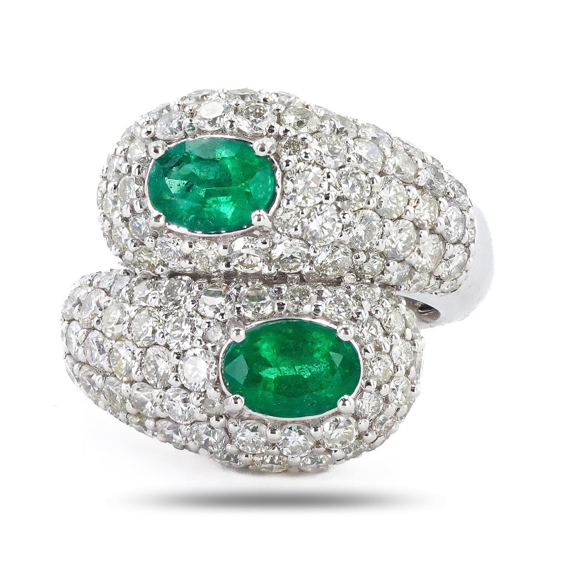 Photo 1 of 1.40ctw Emerald and 3.82ctw Diamond Platinum Ring W MSRP APPRAISAL (APPROX SIZE 6-7)  RN036516