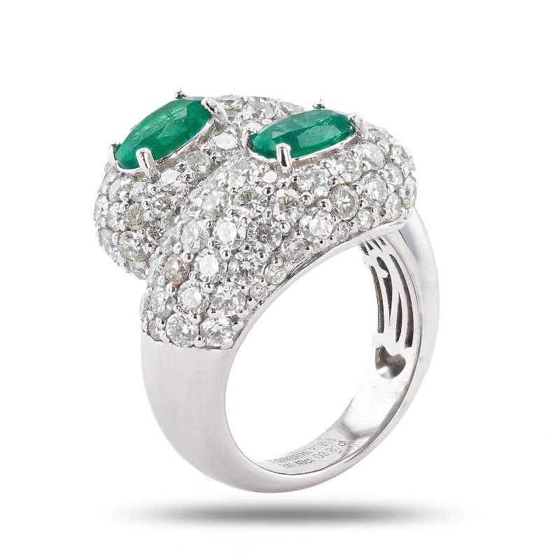 Photo 2 of 1.40ctw Emerald and 3.82ctw Diamond Platinum Ring W MSRP APPRAISAL (APPROX SIZE 6-7)  RN036516