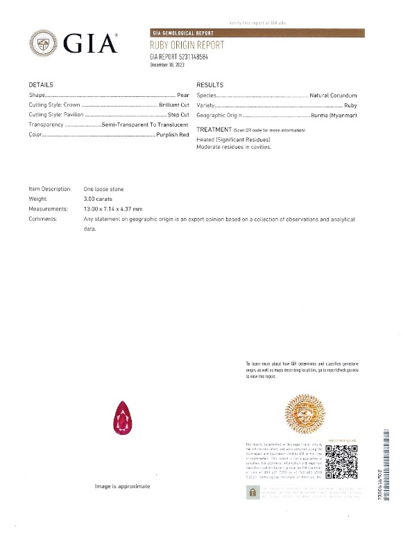 Photo 1 of 3.00ct BURMESE Ruby and 0.54ctw Diamond Platinum Pendant (GIA CERTIFIED) W. MSRP Appraisal   NK015809