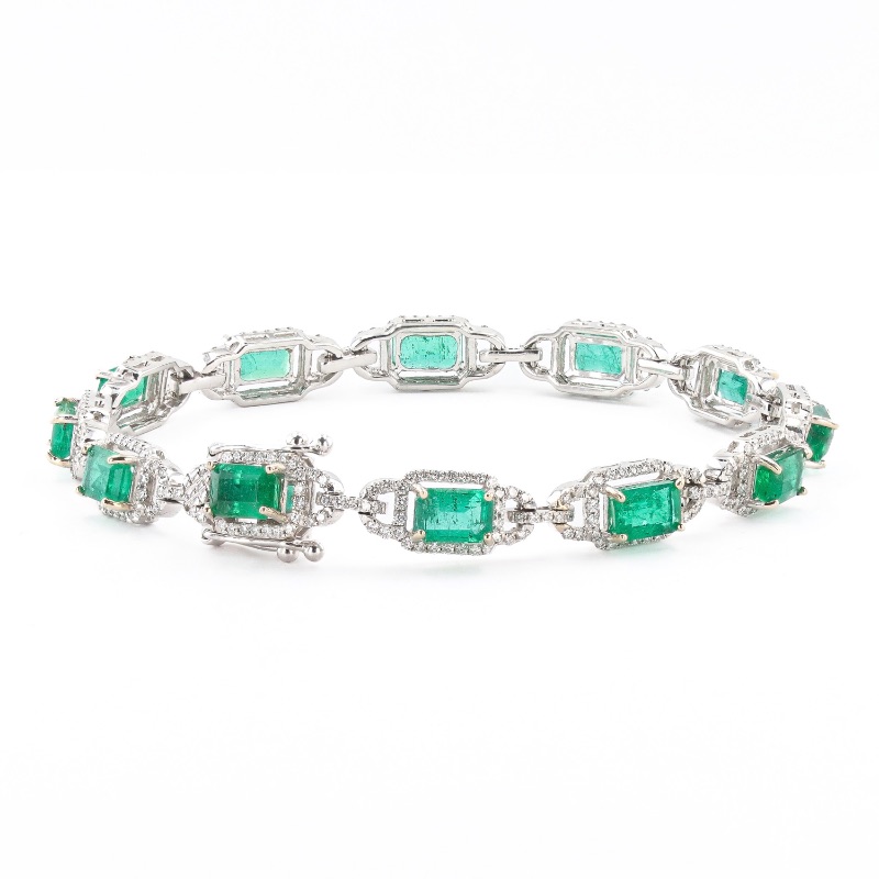 Photo 1 of 6.93ctw Emerald and 1.45ctw Diamond 18K White Gold Bracelet W MSRP APPRAISAL BR007467