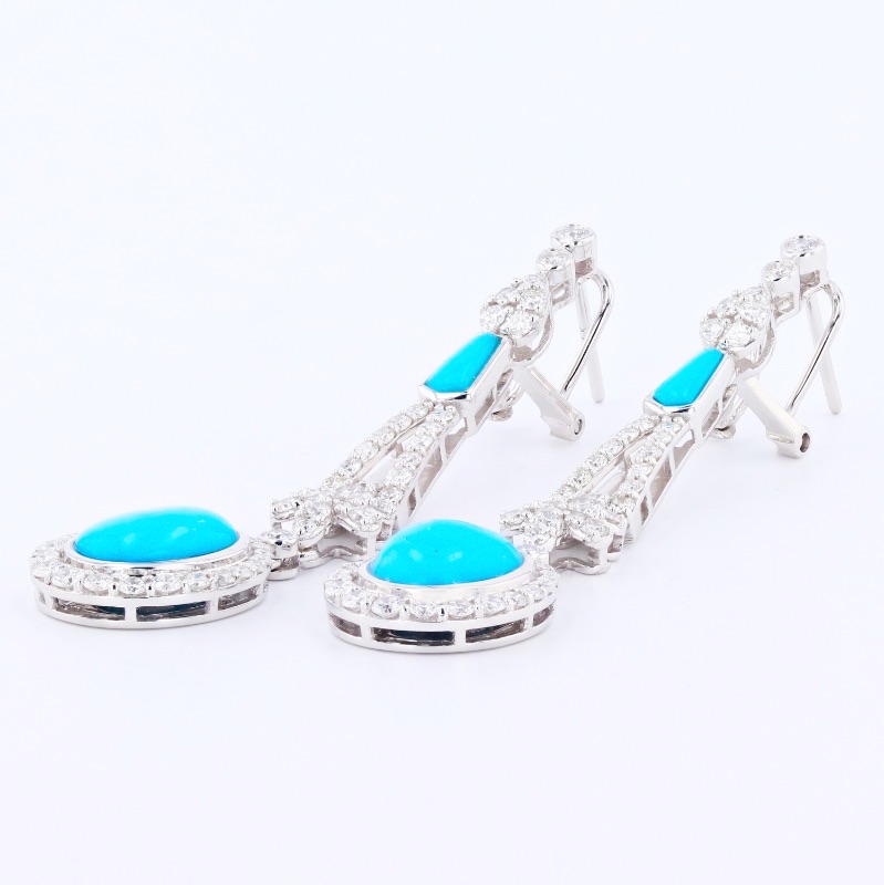 Photo 2 of 4.71ctw Turquoise and 1.87ctw Diamond 14K White Gold Earrings W MSRP APPRAISAL. ER006455