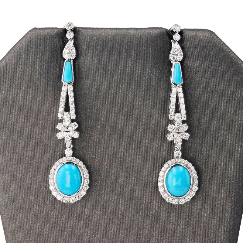 Photo 1 of 4.71ctw Turquoise and 1.87ctw Diamond 14K White Gold Earrings W MSRP APPRAISAL. ER006455