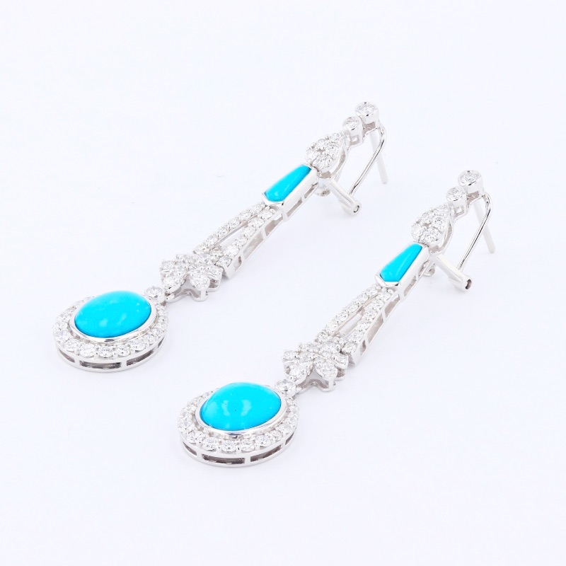 Photo 3 of 4.71ctw Turquoise and 1.87ctw Diamond 14K White Gold Earrings W MSRP APPRAISAL. ER006455