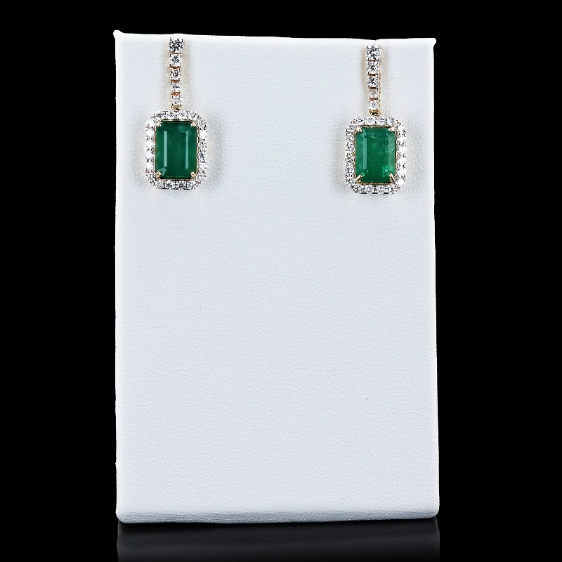 Photo 1 of 6.51ctw Emerald and 1.29ctw Diamond 14K Yellow Gold Earrings W MSRP APPRAISAL ER007228