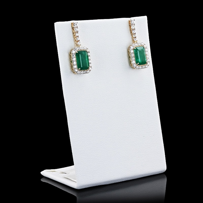 Photo 3 of 6.51ctw Emerald and 1.29ctw Diamond 14K Yellow Gold Earrings W MSRP APPRAISAL ER007228