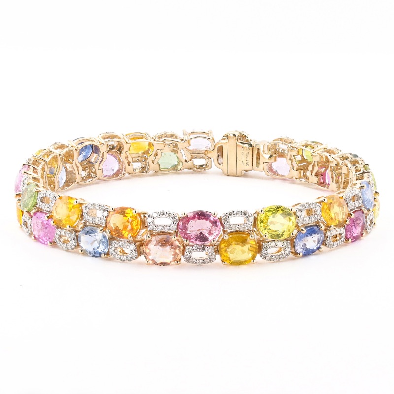 Photo 1 of 21.60ctw MultiColor Sapphire and 1.41ctw Diamond 14K Yellow Gold Bracelet W. MSRP Appraisal  BR008346