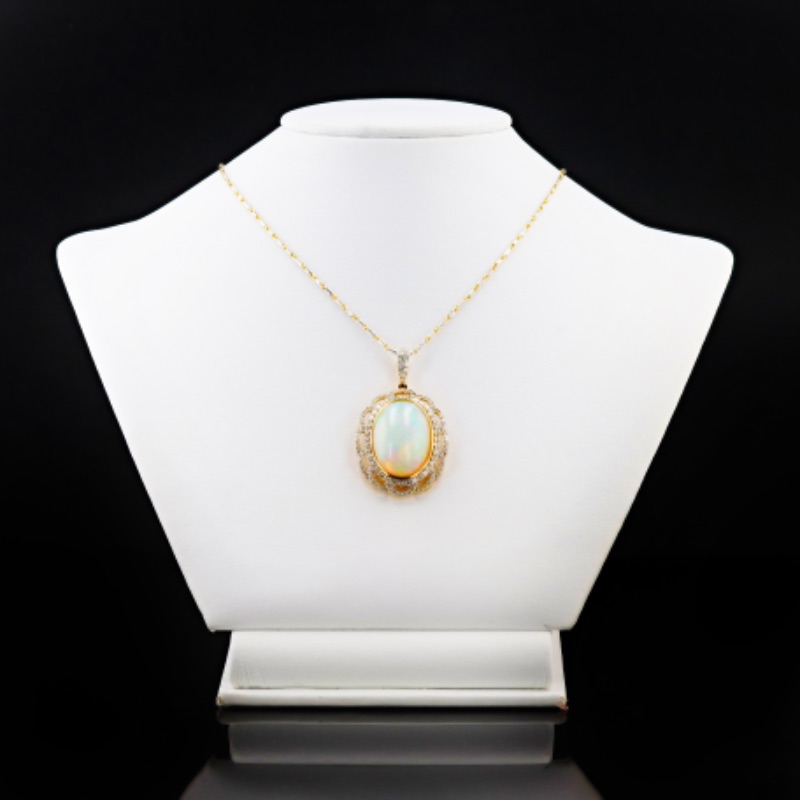 Photo 1 of 13.39ct Opal and 1.53ctw Diamond 14K White and Yellow Gold Pendant. w. MSRP APPRAISAL (APPROX SIZE 6-7). NK014251