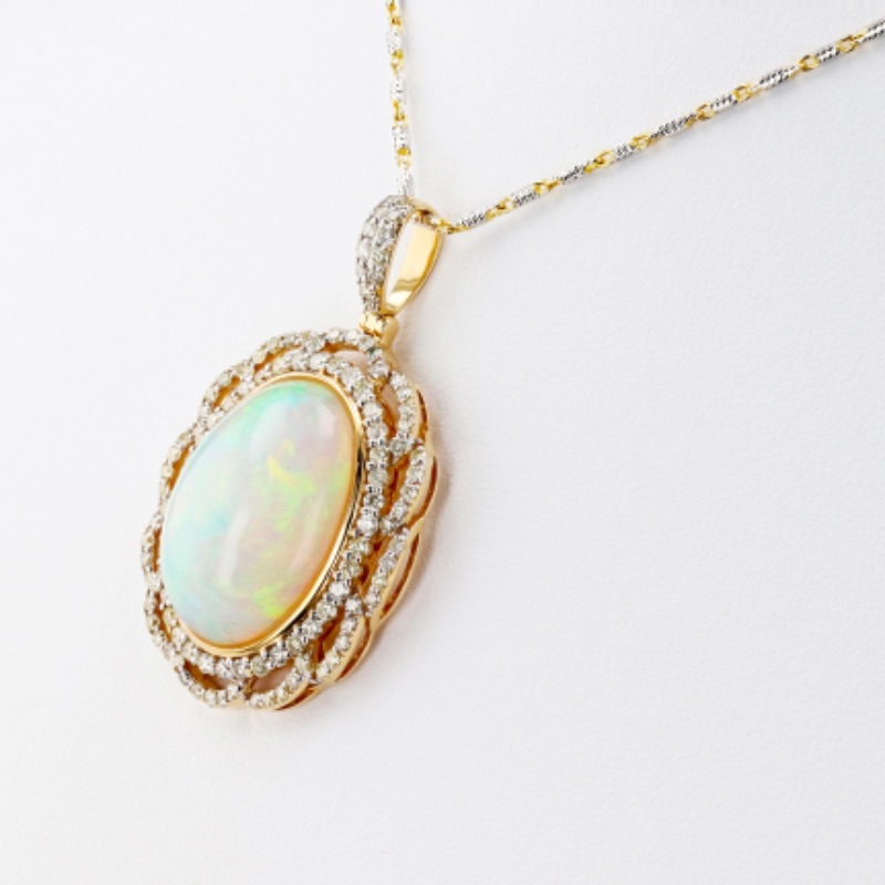 Photo 3 of 13.39ct Opal and 1.53ctw Diamond 14K White and Yellow Gold Pendant. w. MSRP APPRAISAL (APPROX SIZE 6-7). NK014251