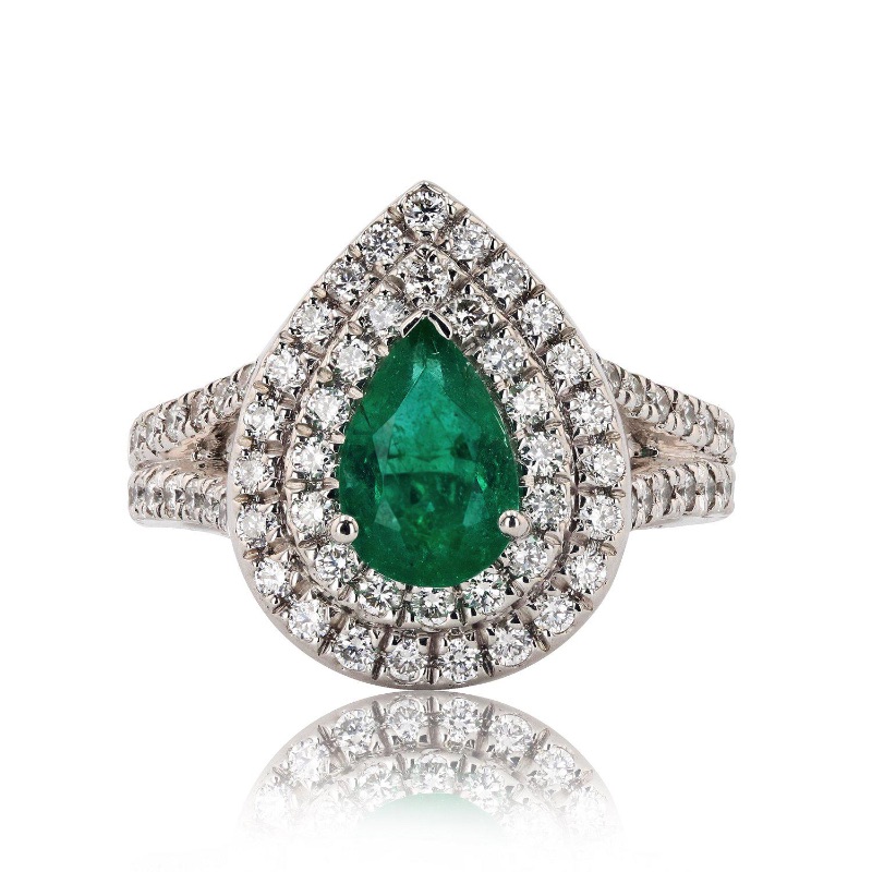 Photo 1 of 1.16ct Emerald and 1.05ctw Diamond Platinum Ring w. MSRP APPRAISAL (APPROX SIZE 6-7). RN027804