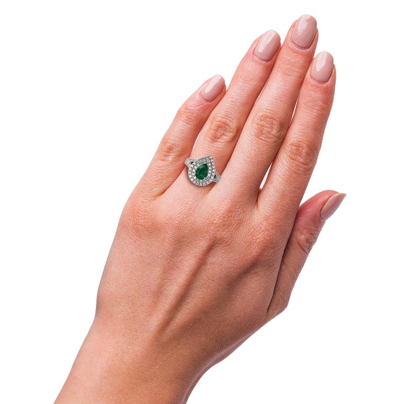 Photo 3 of 1.16ct Emerald and 1.05ctw Diamond Platinum Ring w. MSRP APPRAISAL (APPROX SIZE 6-7). RN027804