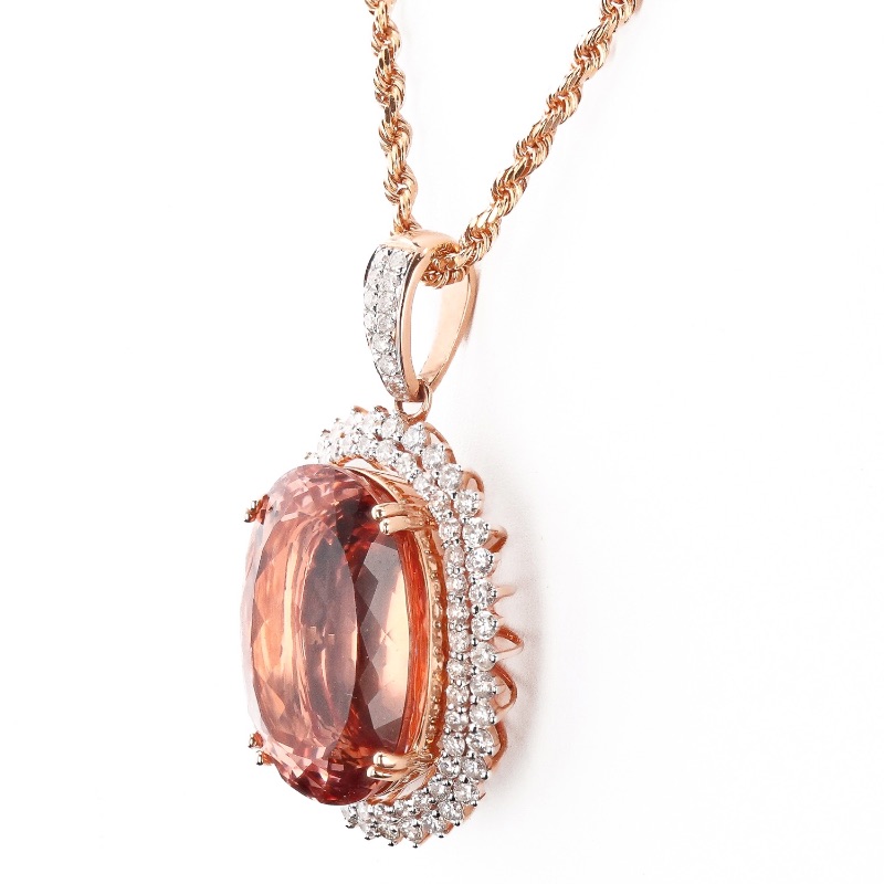 Photo 3 of 29.25ct Morganite and 1.96ctw Diamond 14K Rose Gold Pendant W. MSRP APPRAISAL  NK014550