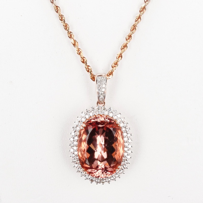 Photo 2 of 29.25ct Morganite and 1.96ctw Diamond 14K Rose Gold Pendant W. MSRP APPRAISAL  NK014550