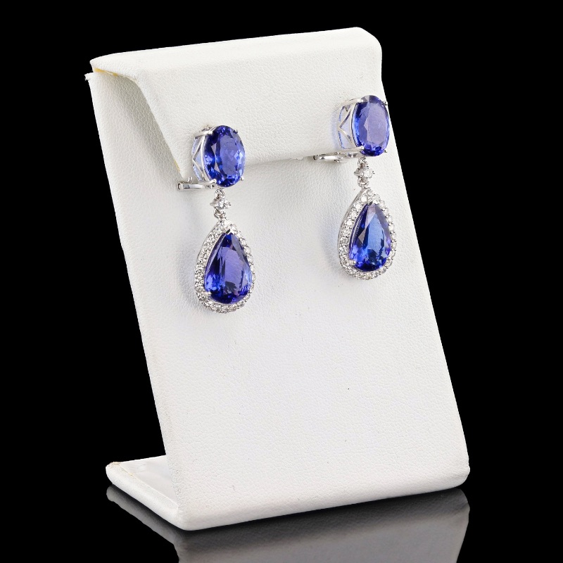 Photo 3 of 16.04ctw Tanzanite and 1.04ctw Diamond 18K White Gold Dangle Earrings W. MSRP Appraisal  ER06992