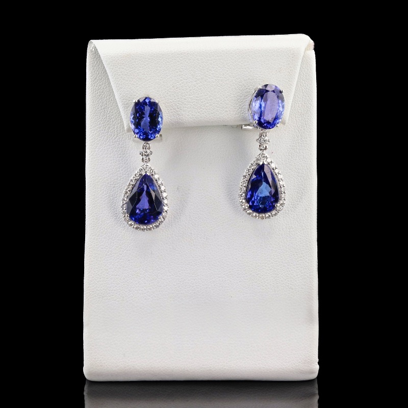 Photo 1 of 16.04ctw Tanzanite and 1.04ctw Diamond 18K White Gold Dangle Earrings W. MSRP Appraisal  ER06992