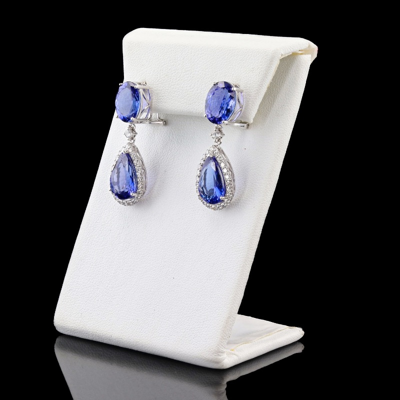 Photo 2 of 16.04ctw Tanzanite and 1.04ctw Diamond 18K White Gold Dangle Earrings W. MSRP Appraisal  ER06992