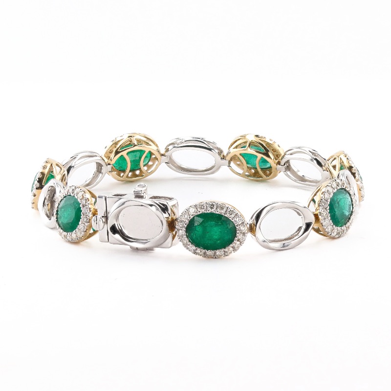 Photo 2 of 11.83ctw Emerald and 1.82ctw Diamond 14K White and Yellow Gold Bracelet W MSRP APPRAISAL  BR008171