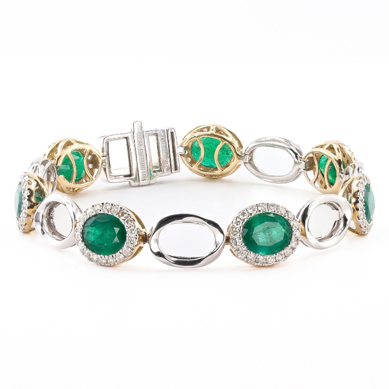 Photo 1 of 11.83ctw Emerald and 1.82ctw Diamond 14K White and Yellow Gold Bracelet W MSRP APPRAISAL  BR008171