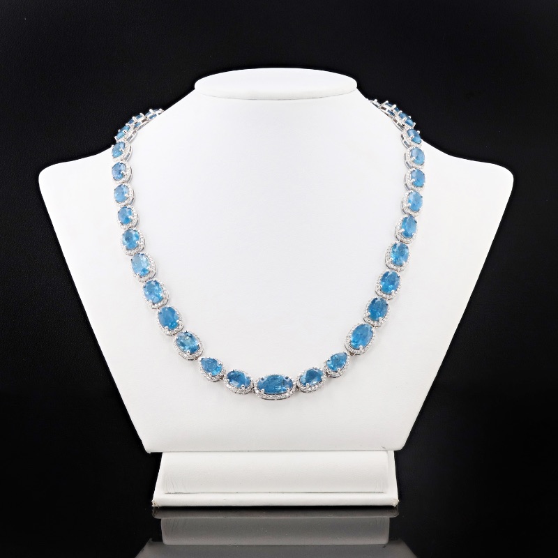 Photo 1 of 42.30ctw Aquamarine and 8.01ctw Diamond 14K White Gold Necklace W MSRP APPRAISAL  NK014309