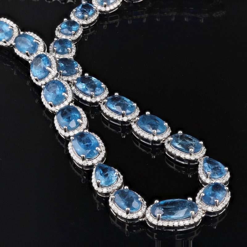 Photo 2 of 42.30ctw Aquamarine and 8.01ctw Diamond 14K White Gold Necklace W MSRP APPRAISAL  NK014309