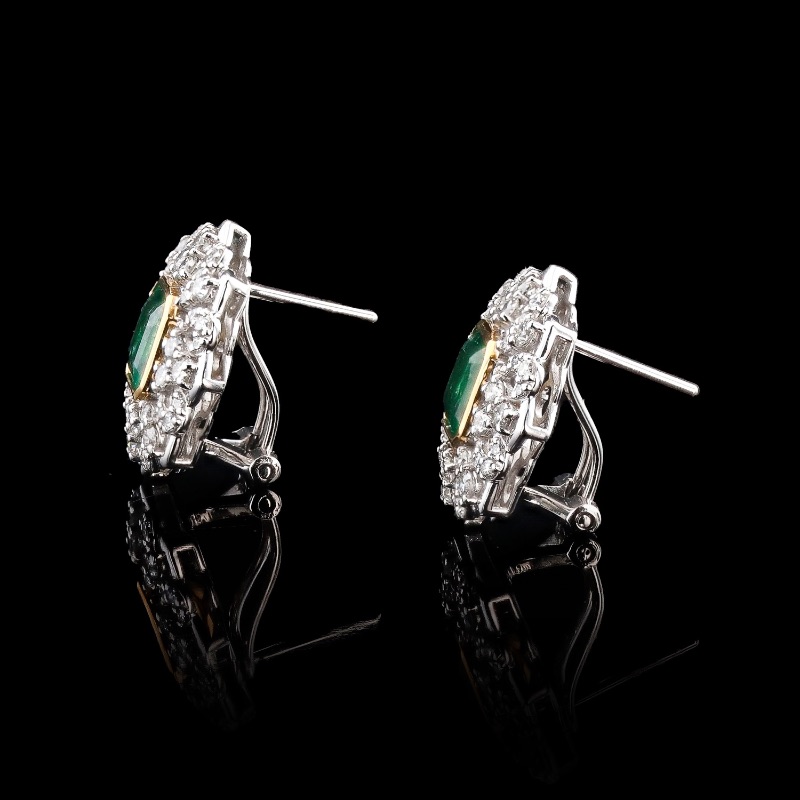 Photo 2 of 4.45ctw Emerald and 1.82ctw Diamond Platinum and 18K Yellow Gold Earrings W. MSRP Appraisal  ER007613