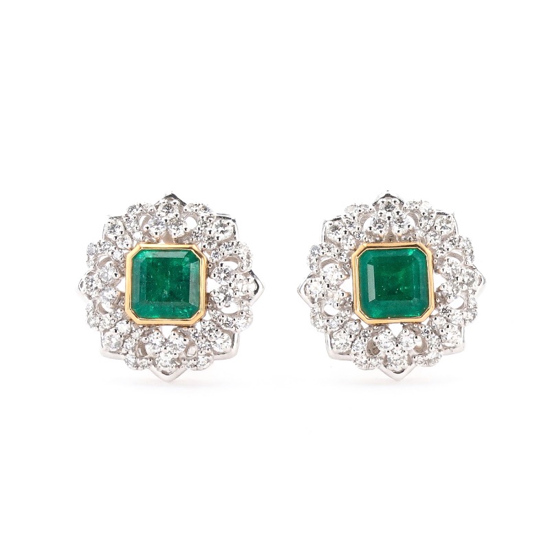 Photo 1 of 4.45ctw Emerald and 1.82ctw Diamond Platinum and 18K Yellow Gold Earrings W. MSRP Appraisal  ER007613