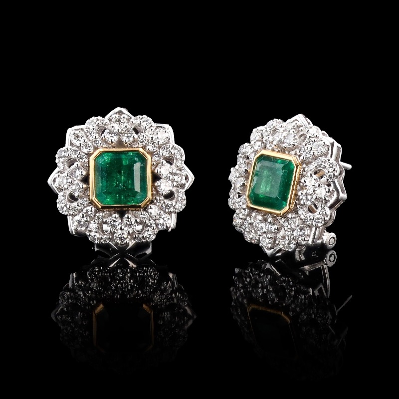 Photo 3 of 4.45ctw Emerald and 1.82ctw Diamond Platinum and 18K Yellow Gold Earrings W. MSRP Appraisal  ER007613