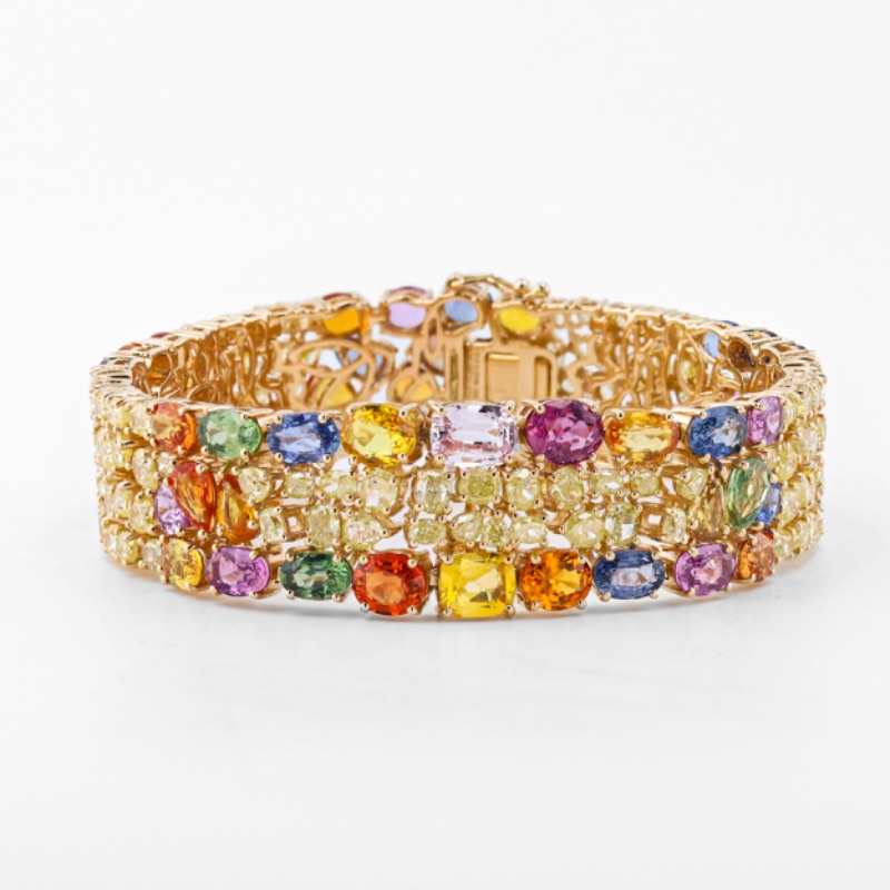 Photo 1 of 31.68ctw Multi-Color Sapphire and 13.37ctw Diamond 14K Yellow Gold Bracelet w. MSRP APPRAISAL  BR007755