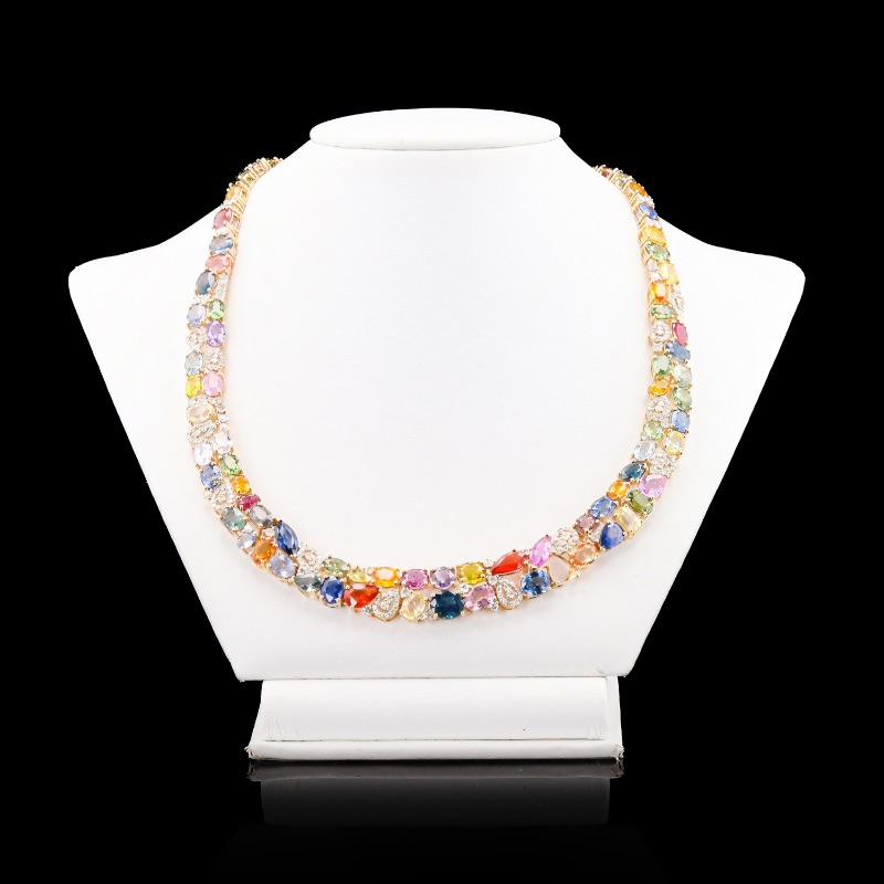 Photo 1 of 81.38ctw MultiColor Sapphire and 3.63ctw Diamond 14K Yellow Gold Necklace W MSRP APPRAISAL  NK015666