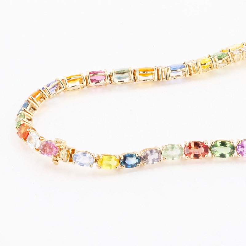 Photo 2 of 81.38ctw MultiColor Sapphire and 3.63ctw Diamond 14K Yellow Gold Necklace W MSRP APPRAISAL  NK015666