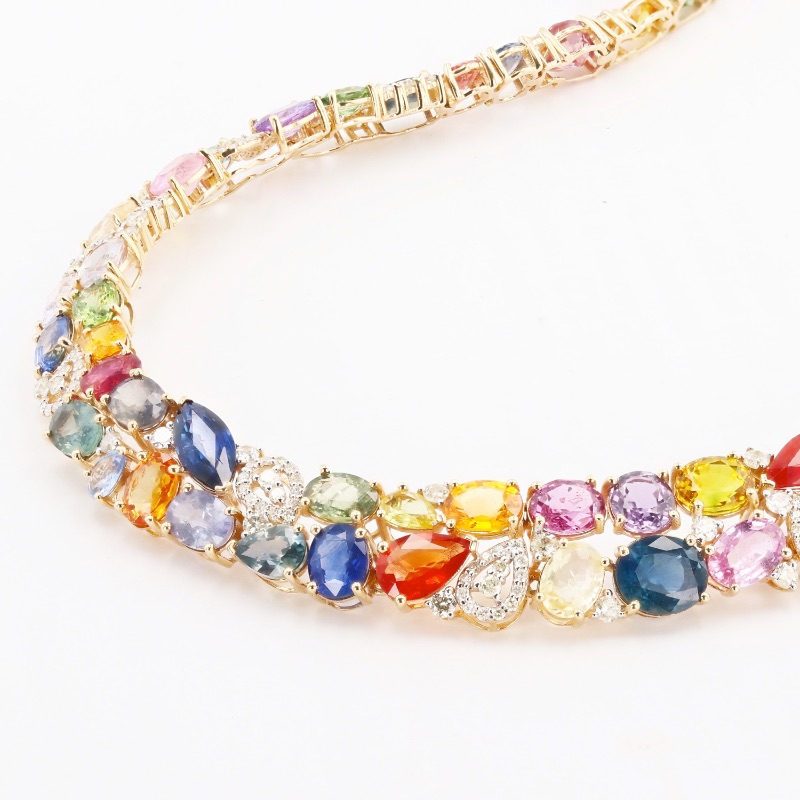 Photo 3 of 81.38ctw MultiColor Sapphire and 3.63ctw Diamond 14K Yellow Gold Necklace W MSRP APPRAISAL  NK015666