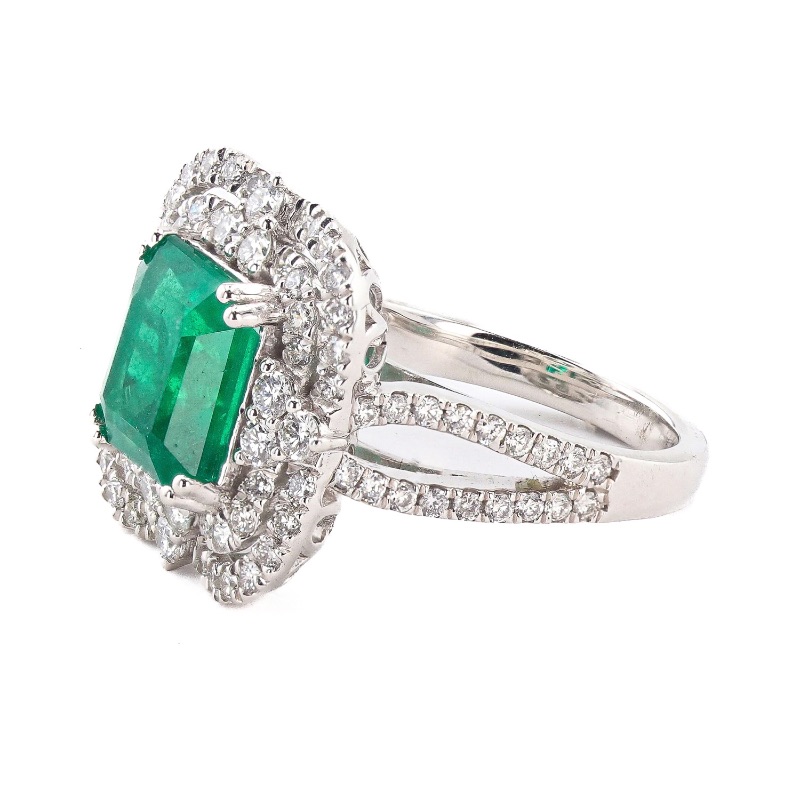 Photo 1 of 4.15ct Emerald and 1.38ctw Diamond Platinum Ring (GIA CERTIFIED) W MSRP APPRAISAL (APPROX SIZE 6-7) RN034808