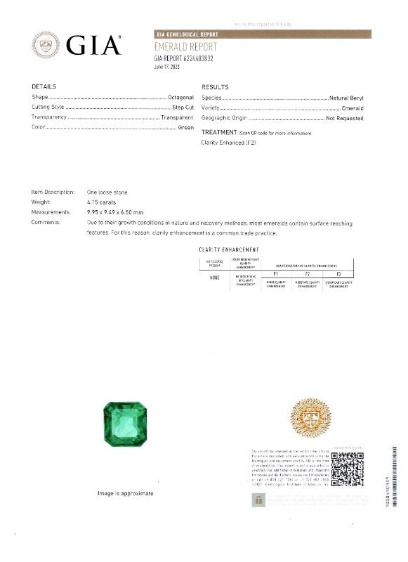 Photo 5 of 4.15ct Emerald and 1.38ctw Diamond Platinum Ring (GIA CERTIFIED) W MSRP APPRAISAL (APPROX SIZE 6-7) RN034808