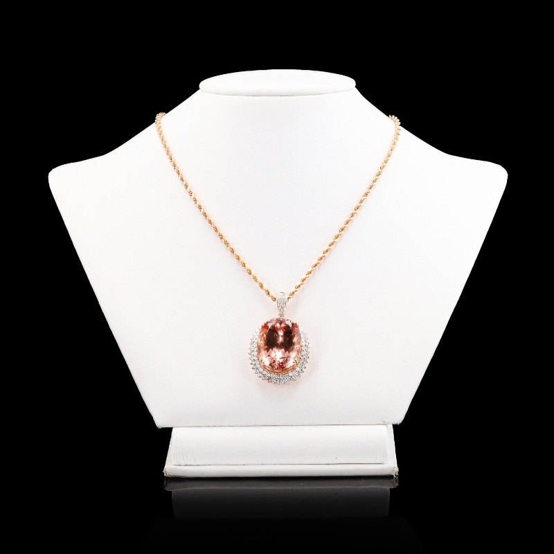 Photo 1 of 29.25ct Morganite and 1.96ctw Diamond 14K Rose Gold Pendant W. MSRP APPRAISAL  NK014550