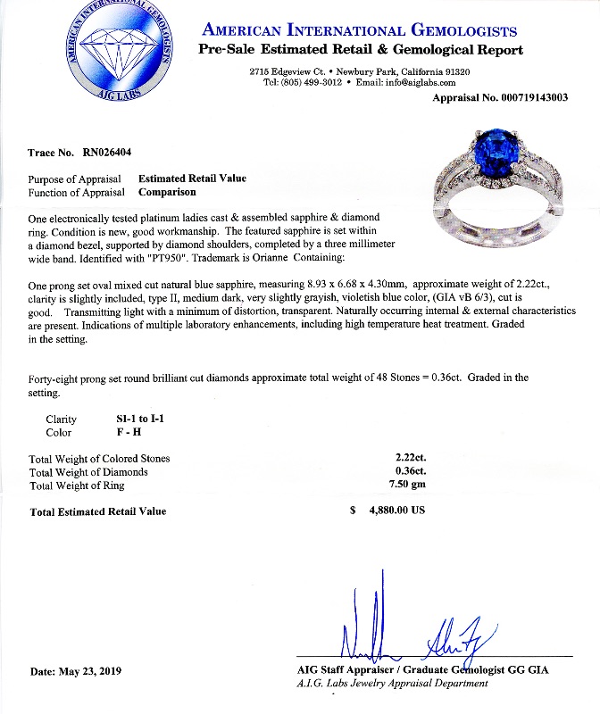 Photo 3 of 2.22ct Tanzanite and 0.36ctw Diamond Platinum Ring W MSRP APPRAISAL (APPROX. SIZE 6-7)  RN026404