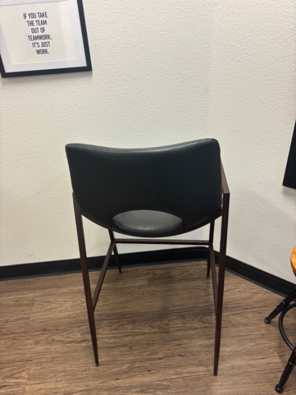 Photo 3 of VILLAGE CASA ALUMAWOOD BLACK LEATHER W WOOD FINISH ALUMINUM FRAME BAR CHAIR