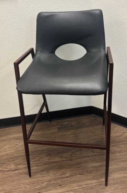 Photo 1 of VILLAGE CASA ALUMAWOOD BLACK LEATHER W WOOD FINISH ALUMINUM FRAME BAR CHAIR