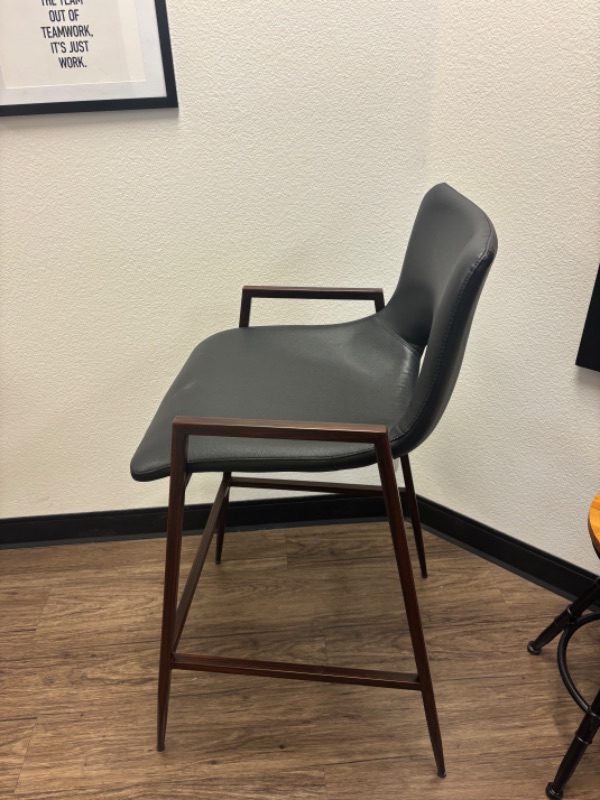 Photo 2 of VILLAGE CASA ALUMAWOOD BLACK LEATHER W WOOD FINISH ALUMINUM FRAME BAR CHAIR