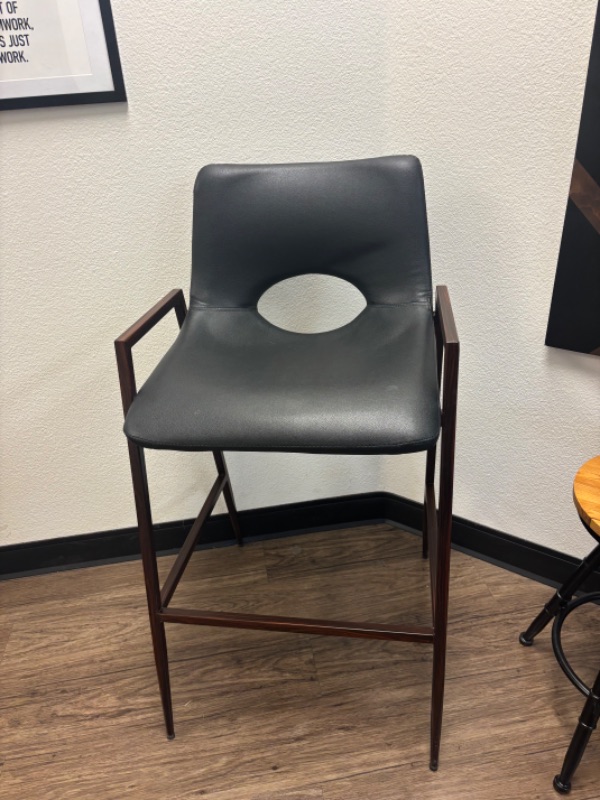 Photo 4 of VILLAGE CASA ALUMAWOOD BLACK LEATHER W WOOD FINISH ALUMINUM FRAME BAR CHAIR