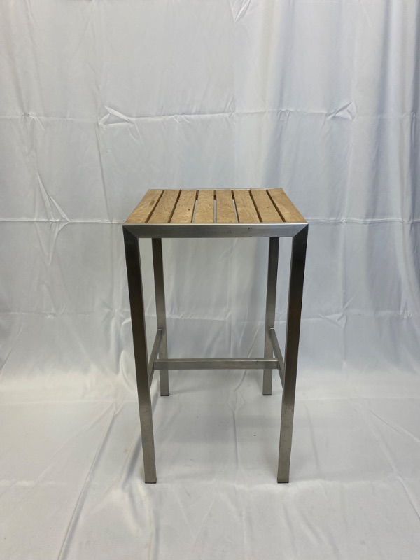 Photo 2 of BACKLESS WOOD SLATE W METAL BAR STOOLS H29"