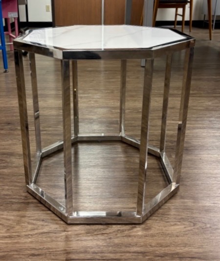 Photo 2 of VILLAGE CASA OCTAGON SIDE TABLE SILVER FRAME W QUARTZ FINISH TOP 