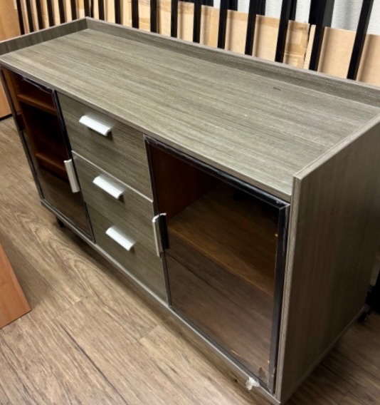 Photo 1 of VILLAGE CASA OFFICE CABINET GREY WOOD W BROWN SMOKED GLASS DOORS  