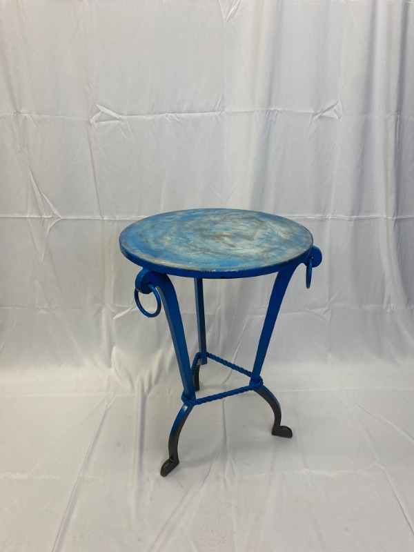 Photo 1 of ROUND BLUE EPOXY & STONE TOP W METAL FRAME ACCENT TABLE