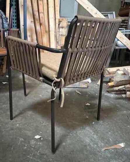 Photo 2 of VILLAGE OUTDOOR ROPE ARM CHAIR W METAL FRAME, WOOD SEAT, W CUSHION