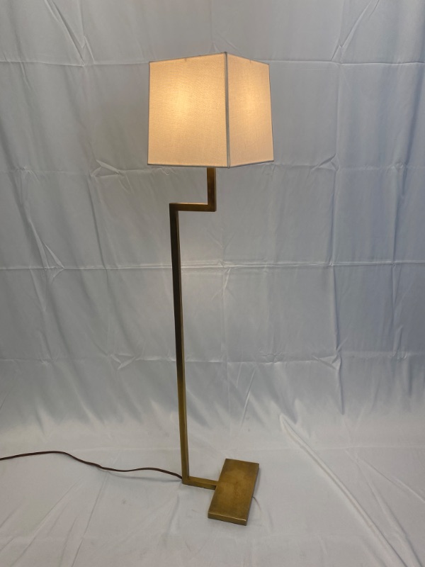 Photo 2 of NEW AERIN ALEXANDER FLOOR LAMP HAND-RUBBED ANTIQUE BRASS W MODERN SHADE 