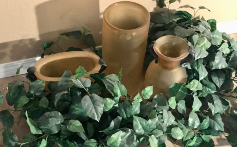 Photo 1 of HOME DECOR 2FAUX PLANTS AND GLASS VASES