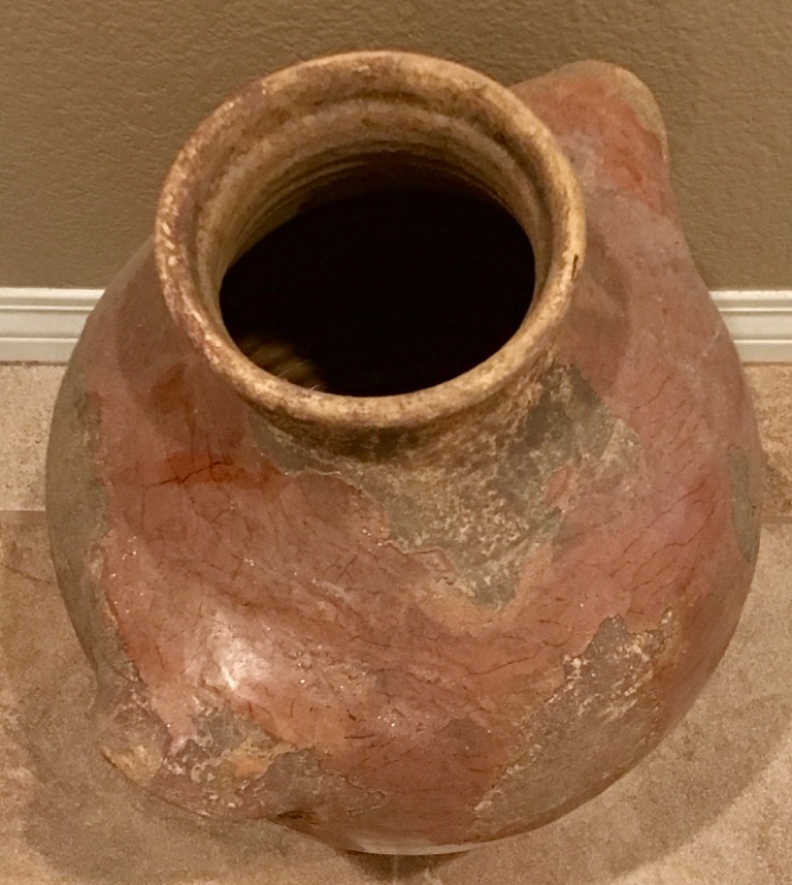Photo 1 of ETHAN ALLEN VINTAGE LARGE POTTERY VASE/ URN WITH DISTRESSED BROWN/  PATINA 14 x 20 x 11