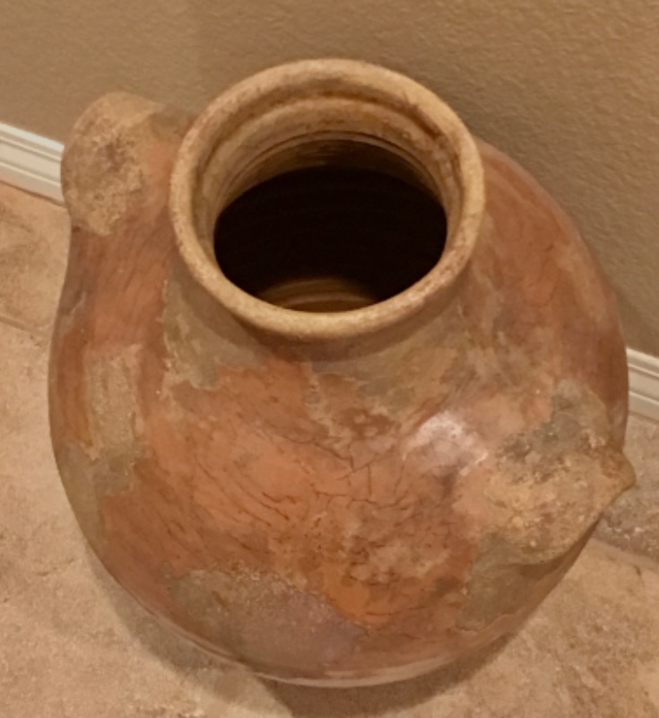 Photo 3 of ETHAN ALLEN VINTAGE LARGE POTTERY VASE/ URN WITH DISTRESSED BROWN/PATINA 14” x 20” x 11”