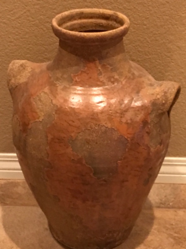 Photo 2 of ETHAN ALLEN VINTAGE LARGE POTTERY VASE/ URN WITH DISTRESSED BROWN/PATINA 14” x 20” x 11”