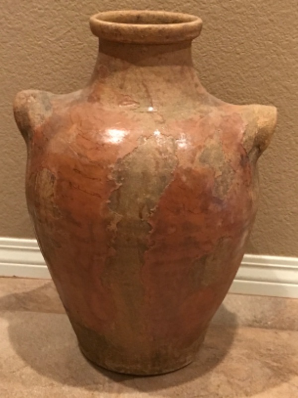 Photo 1 of ETHAN ALLEN VINTAGE LARGE POTTERY VASE/ URN WITH DISTRESSED BROWN/PATINA 14” x 20” x 11”