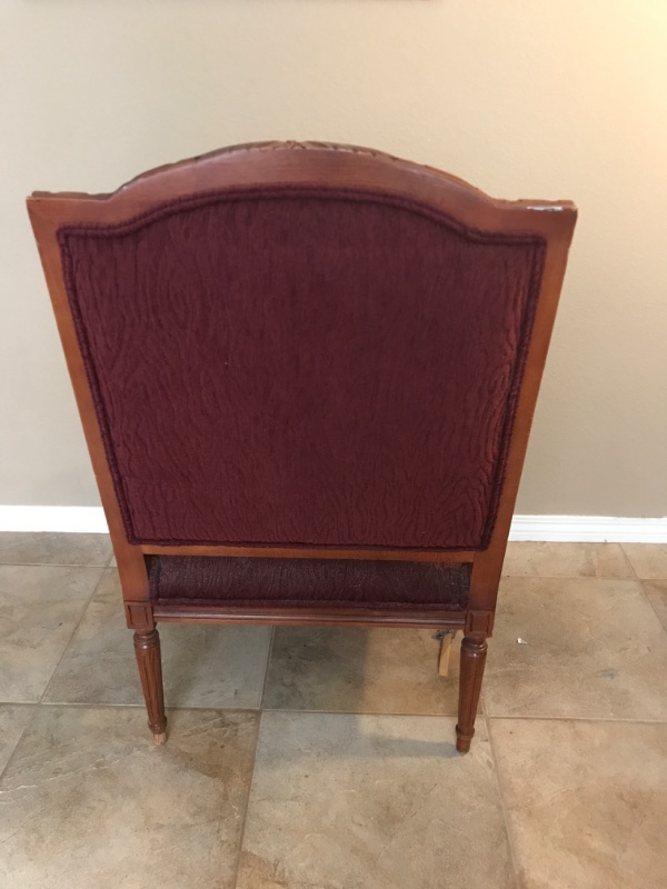 Photo 3 of ETHAN ALLEN WINGBACK BURGUNDY CHAIR WITH WOOD TRIM 28 x 24 x 40